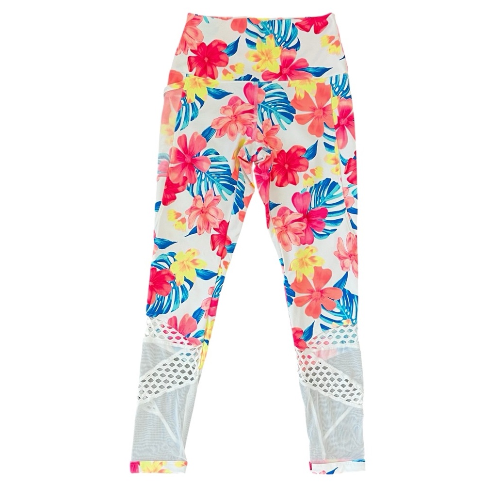 VS Pink, White Floral Leggings, Size XS